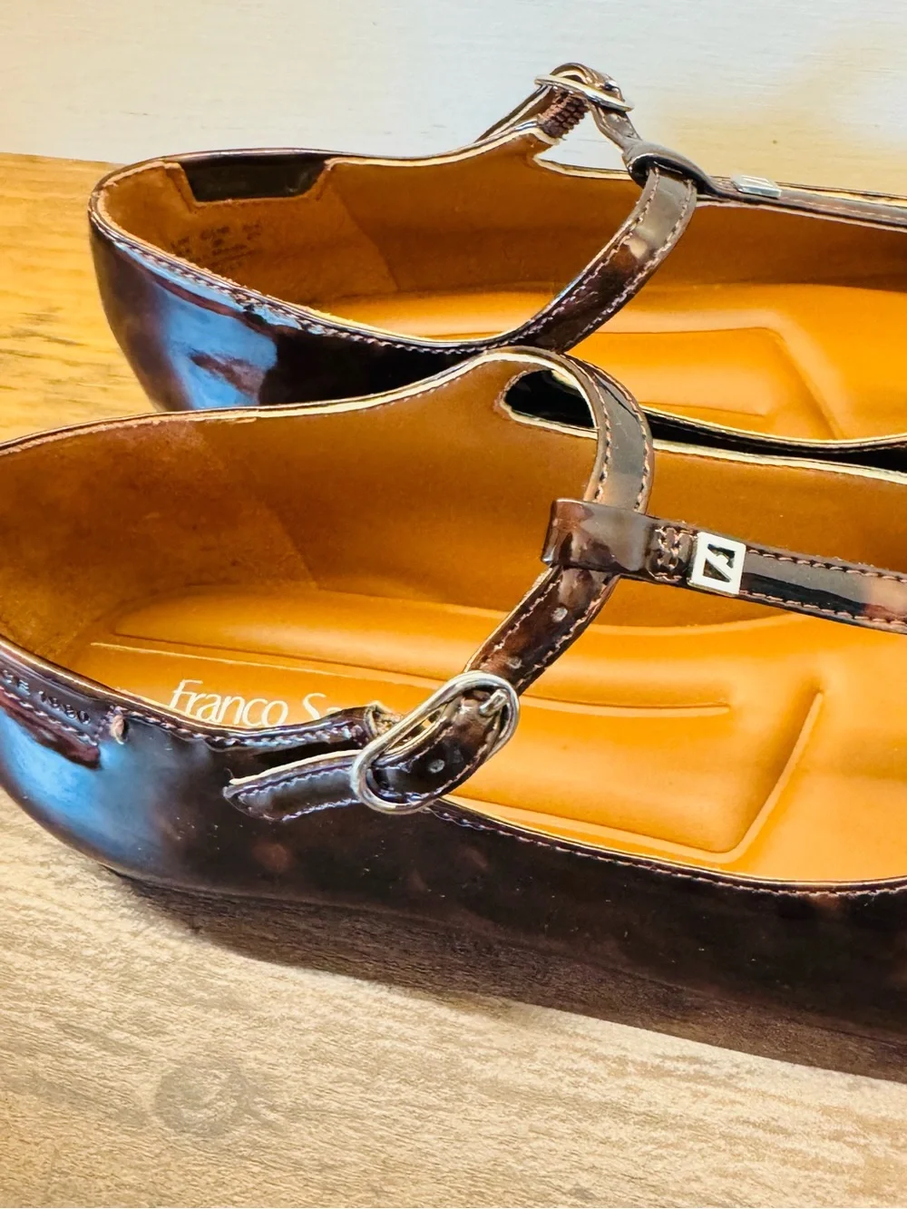 NIB Franco Sarto Marylee Mary Jane Flat Tortoise Patent Brown Women’s US Size 6